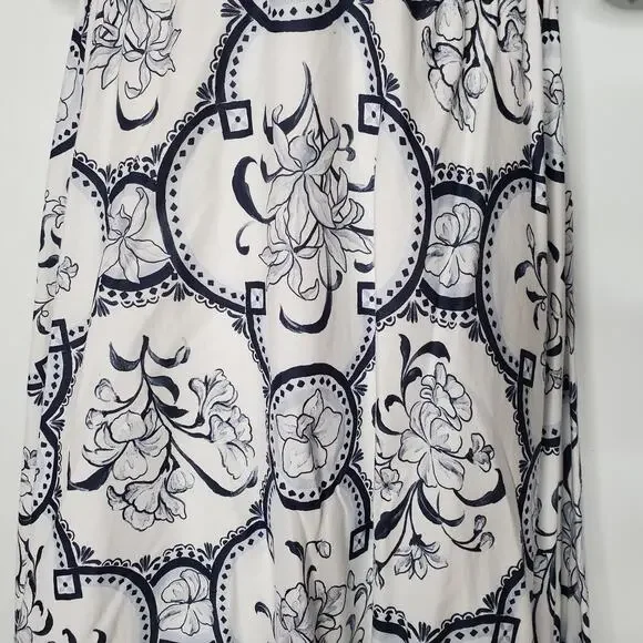 Andres Otalora Raquira Off The Shoulder Printed Cotton Maxi Dress Blue Size 6